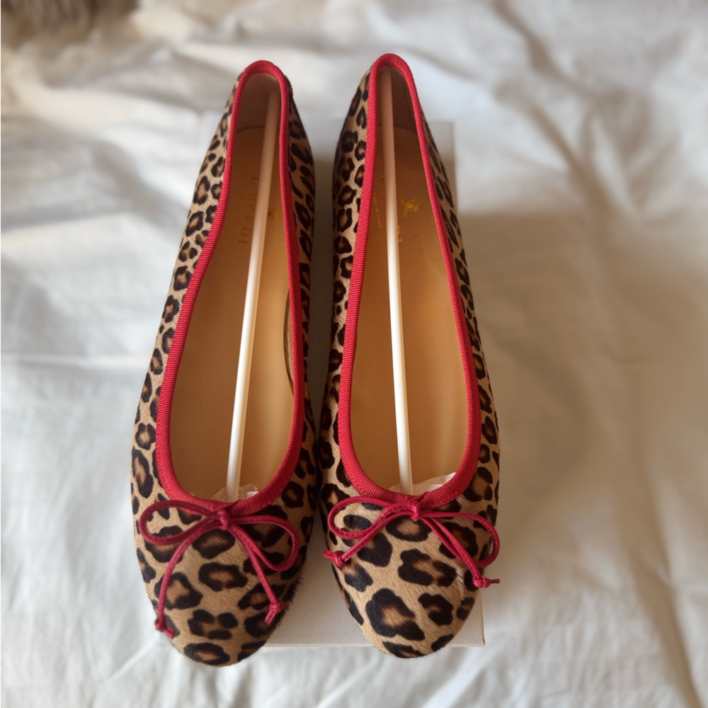 Leopard Print Ballet Flats with Red Trim